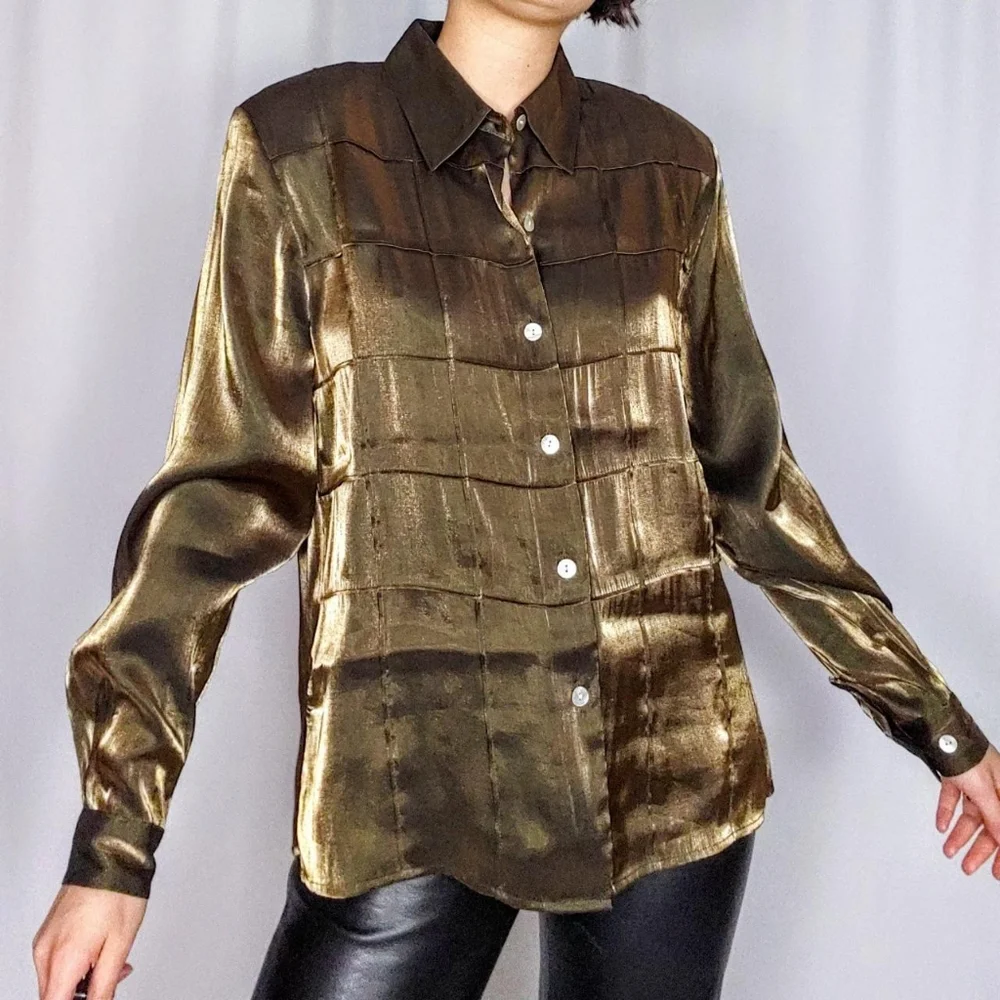 SOLD 90s gold lamé blouse - Picture 3 of 4